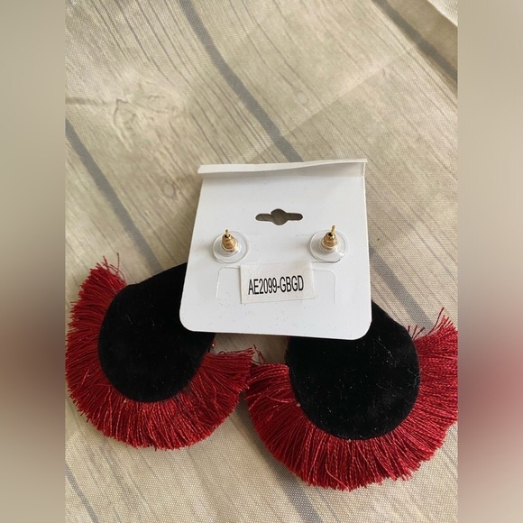 ICON Burgundy Seed Bead With Fringe Post Back Earrings - Picture 2 of 3